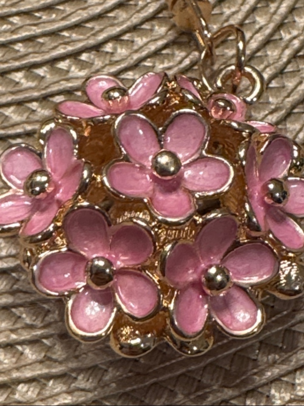 Pink Floral Enamel Keychain Charm - Gold Hardware - Picture 3 of 3